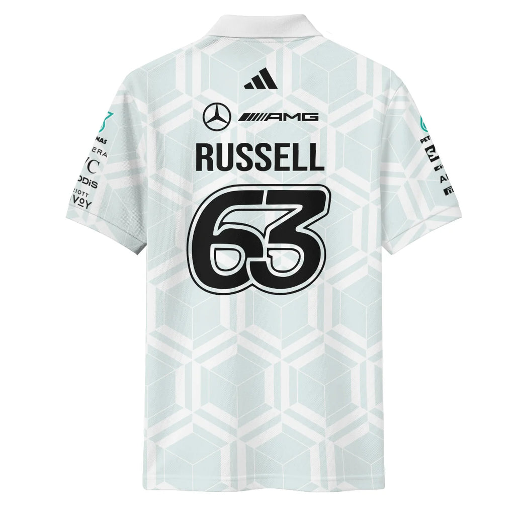 2026 George Russell Mercedes F1 Teamwear Polo Shirt BLGR30326A2PL - White