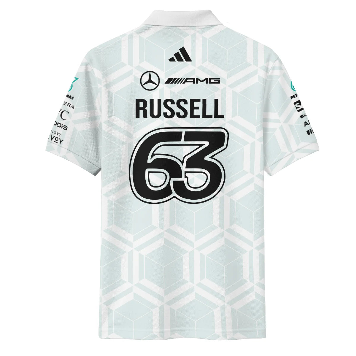 2026 George Russell Mercedes F1 Teamwear Polo Shirt BLGR30326A2PL - White