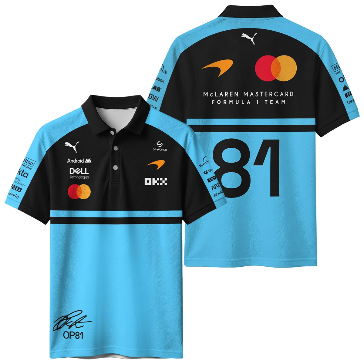 2026 Oscar Piastri 81 McLaren F1 Teamwear Polo Shirt BLOP25326A3PL - Cyan