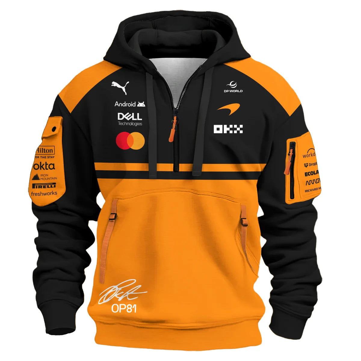 2026 Oscar Piastri 81 McLaren F1 Teamwear Hoodie Half Zip BLOP25326A1HDF - Orange
