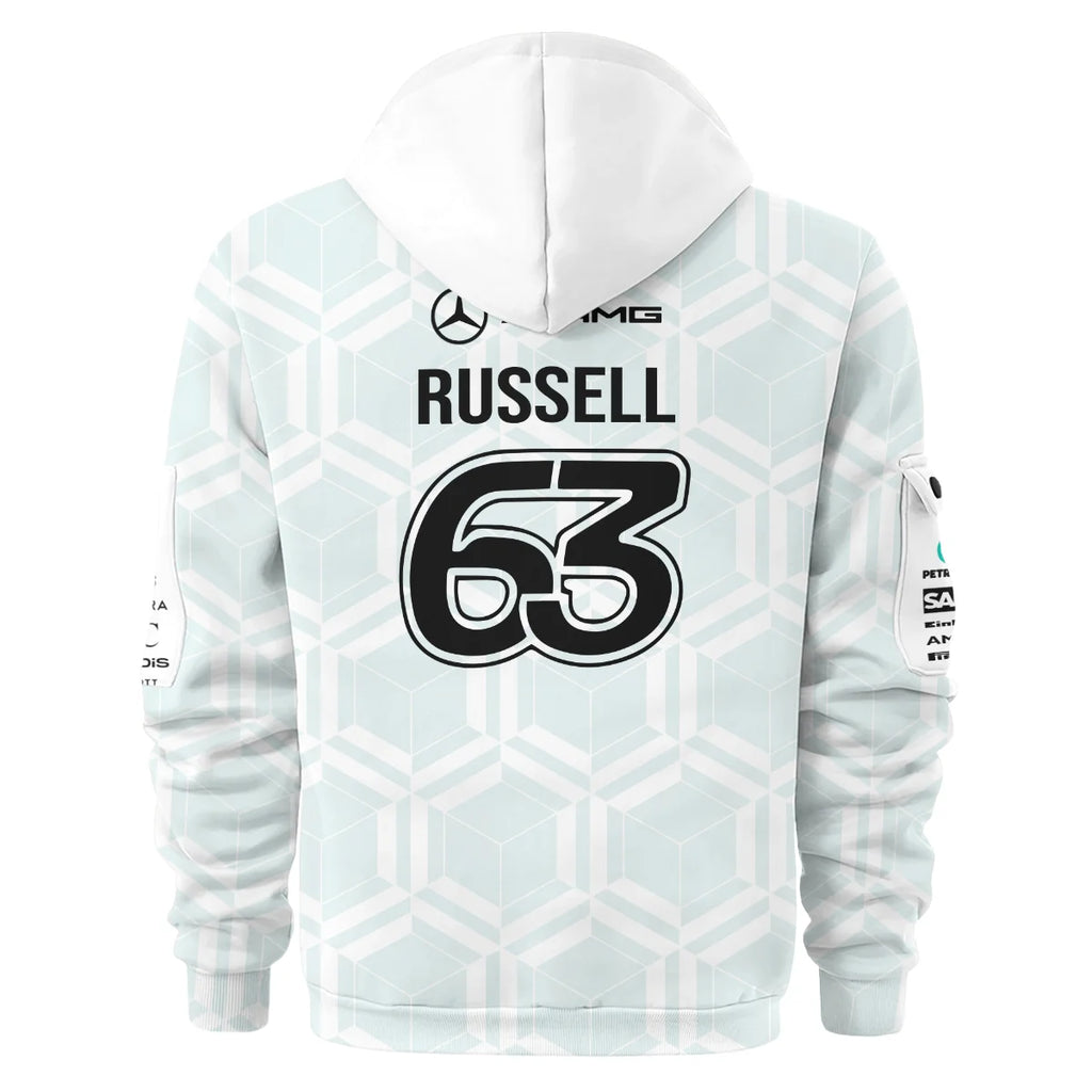 2026 George Russell Mercedes F1 Teamwear Hoodie Half Zip BLGR30326A2HDF - White