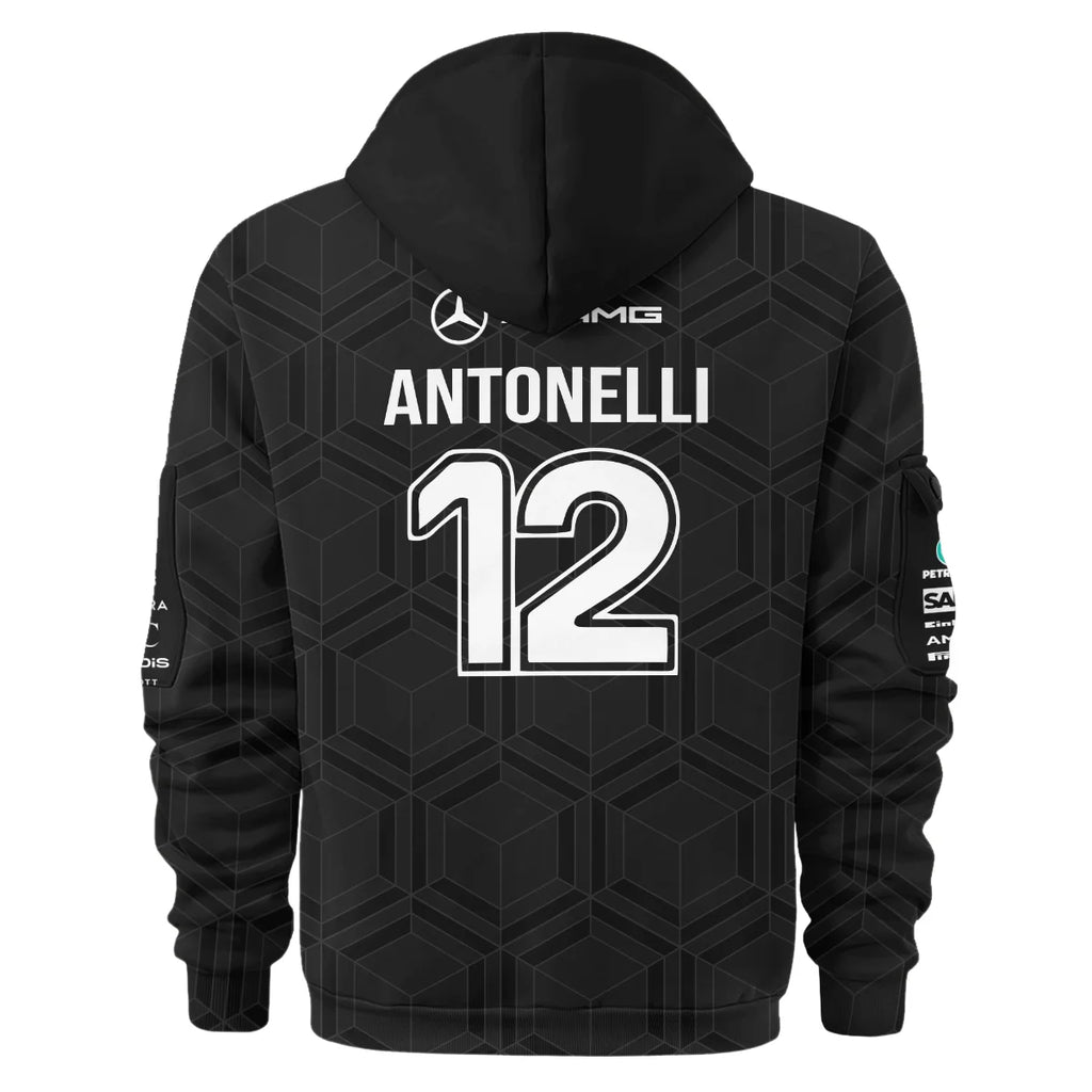 2026 Kimi Antonelli Mercedes F1 Teamwear Hoodie Half Zip BLKA29326A1HDF - Black