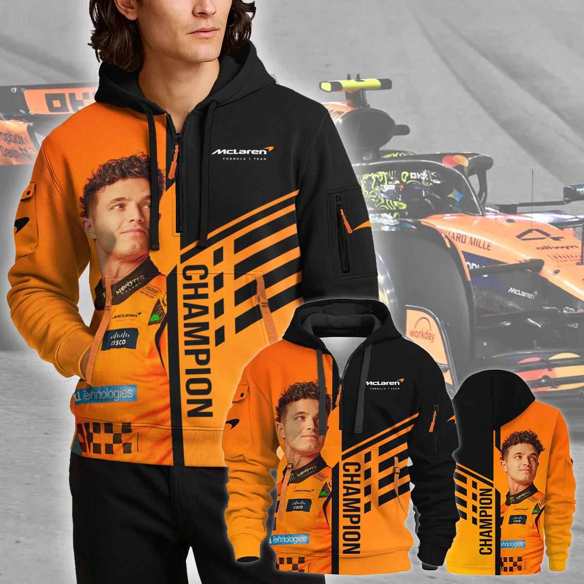 2025 World Champion Lando Norris McLaren F1 Team Hoodie Half Zip BLNRWDCA3HDF