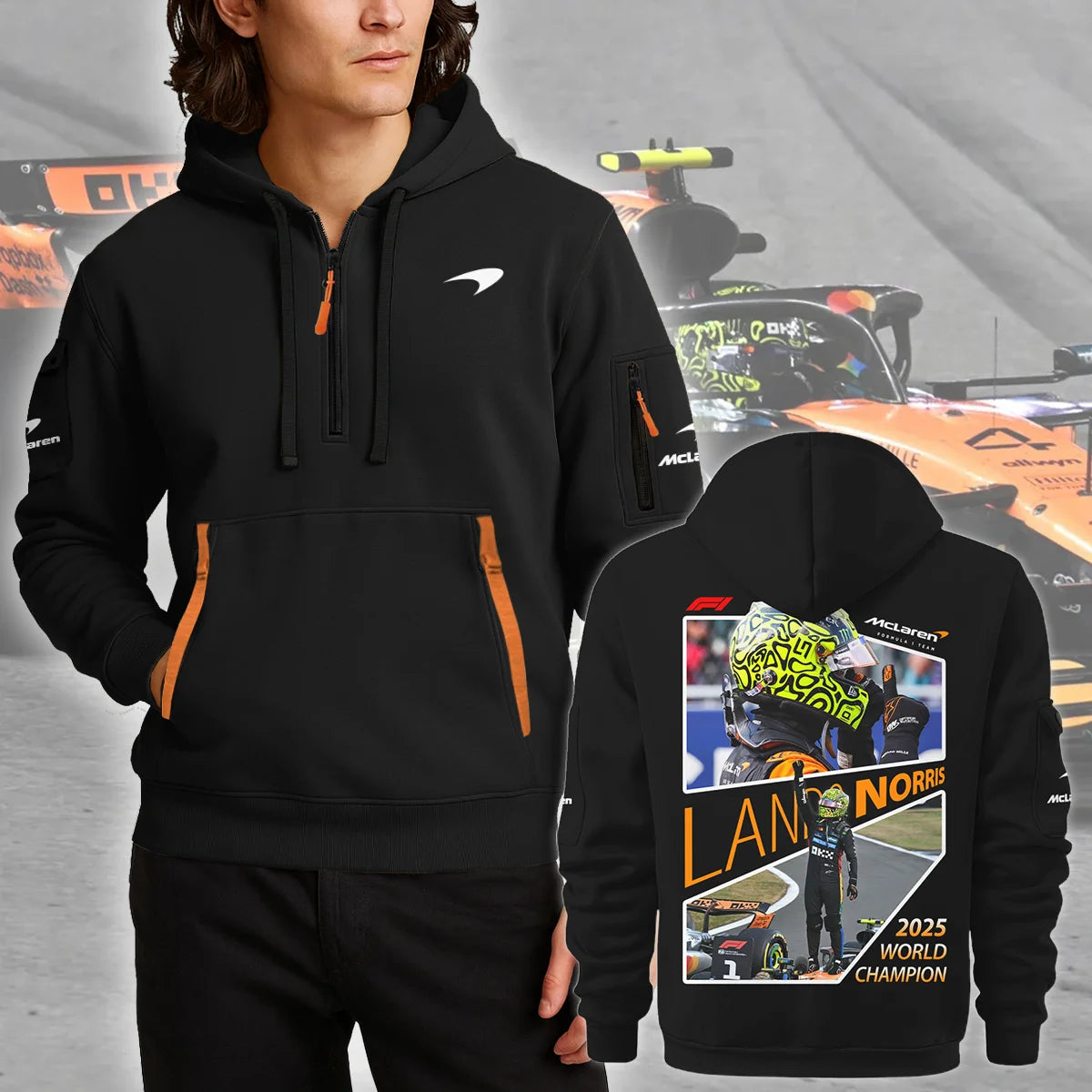2025 WDC Lando Norris McLaren F1 Team Hoodie Half Zip BLNRWDCA5HDF