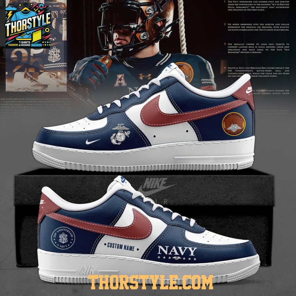 Navy Midshipmen Navy 250Th Birthday 2025 Personalized Air Force 1 Shoes