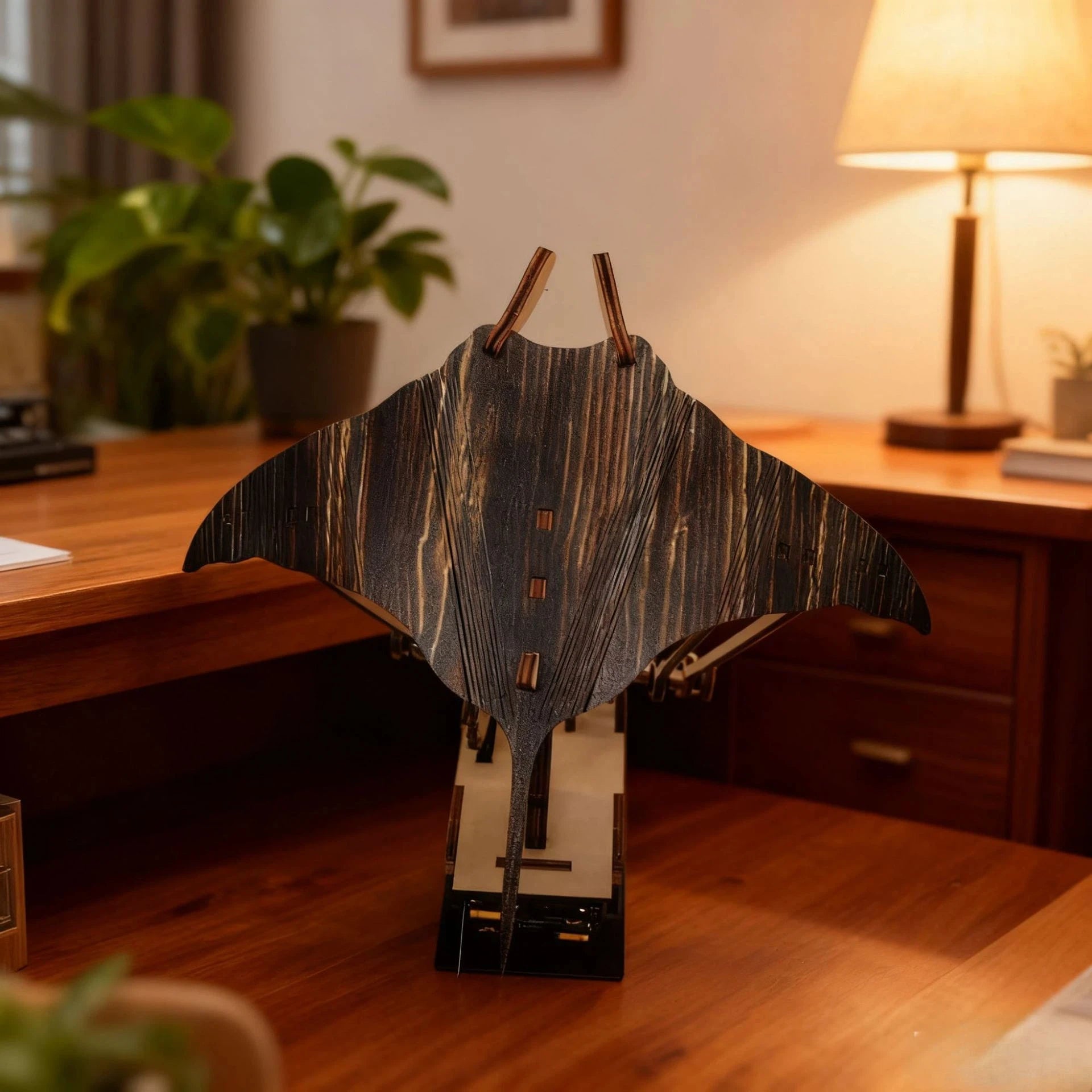 3D Wooden Puzzle DIY Assembly Wooden Manta Ray Model Kit Bionic Manta Ray Swimming Posture Assembly Required Unique Child Gift